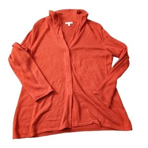 Eileen Fisher Burnt Orange Organic Cotton Cardigan Sweater Collared Sz XL